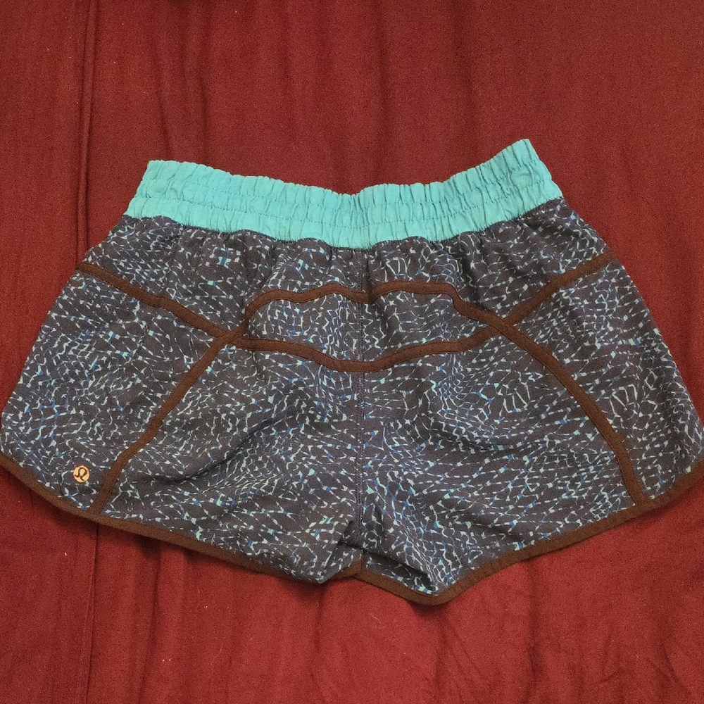 lululemon athletica Blue Patterned Shorts with Teal Waistband